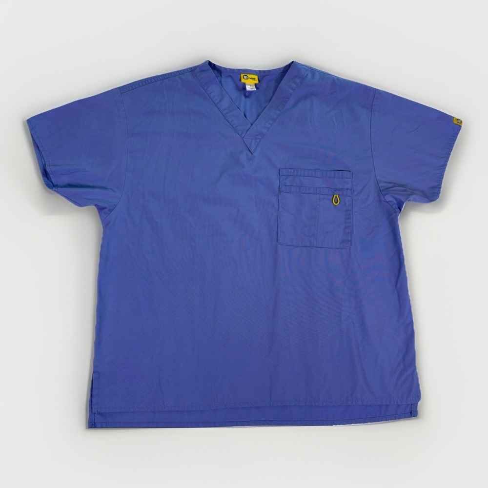 Wink Scrub Top Womens Large‎ Blue V-Neck Short Sleeve Pocket Uniform 6006